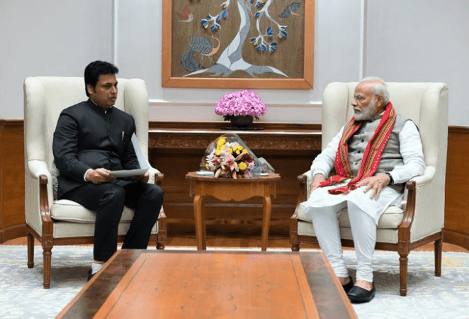 Tripura CM Biplab Kumar Deb with PM Narendra Modi. Biplab Deb