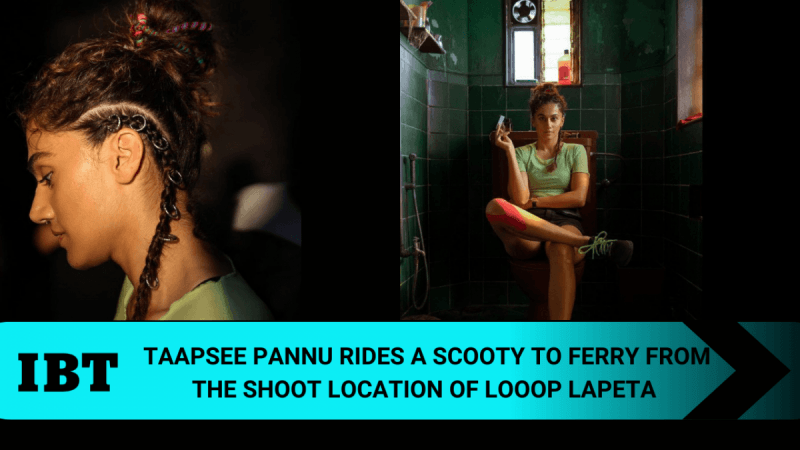 Taapsee Pannu rides a scooty to ferry herself from the shoot location of Looop Lapeta to her vanity van in Goa