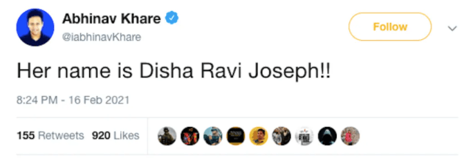 Disha Ravi name