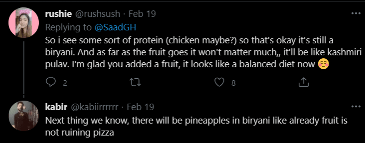 biryani comments