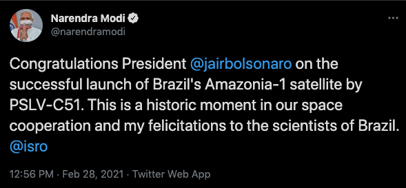 Amazonia-1 into space