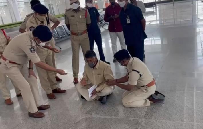 High drama at Tirupati airport as Naidu stages sit-in. High drama at Tirupati airport as Naidu stages sit-in.