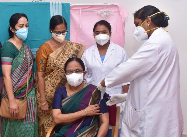 KK Shailaja receiving coronavirus vaccine KK Shailaja