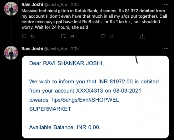 Kotak Mahindra Bank has since rectified the error and all of the excess debits have been reversed.