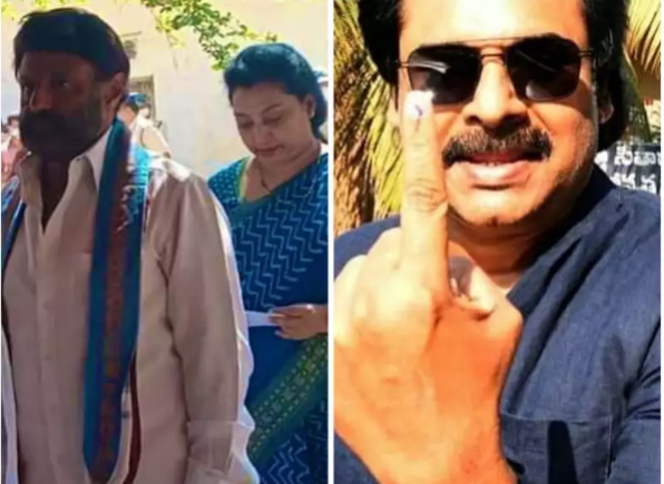 Balakrishna, Pawan Kalyan at polling booths- AP Municipal Elections