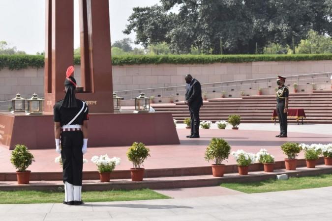 US Secretary of Defence General (Retd.) Lloyd James Austin III laying wrath at National War Memorial Rajnath Singh made the announcement after meeting with US Secretary of Defense General (Retd.) Lloyd James Austin III