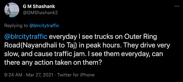 Bengaluru traffic police prohibits HTV vehicles in peak hours