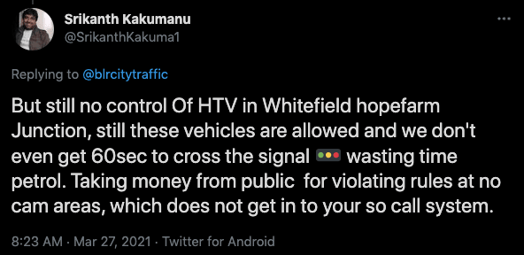 Bengaluru traffic police prohibits HTV vehicles in peak hours