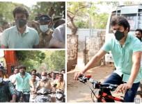 Vijay Arrives on Bicycle