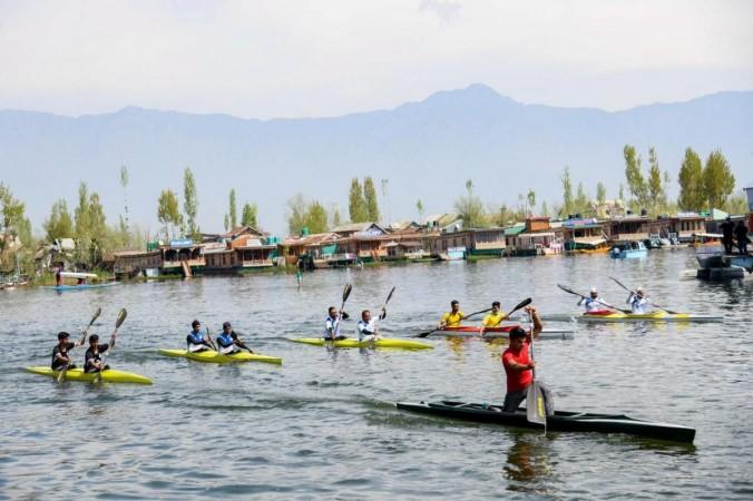 Players participating in water sports event in world famous Dal Lake Water sports in J&K
