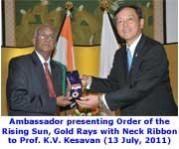 Prof Kesavan was conferred the Order of the Rising Sun by Japanese Emperor in 2011 kesavan
