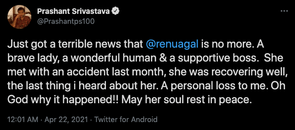 Indian journalist Renu Agal passes away
