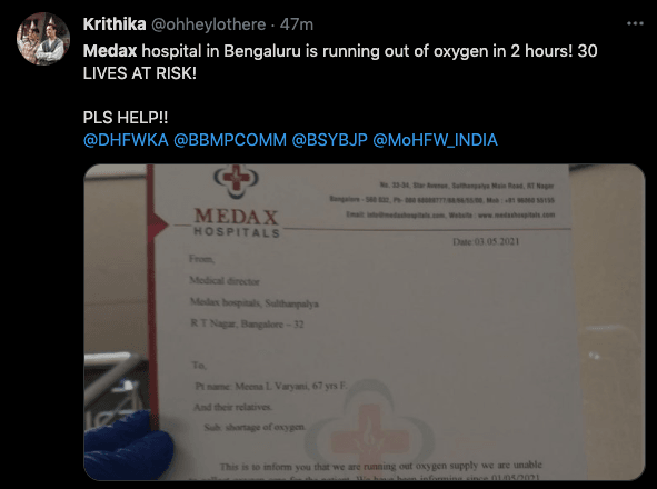 B'luru hospital faces oxygen shortage shortly; netizens raise SOS as 30 lives at risk