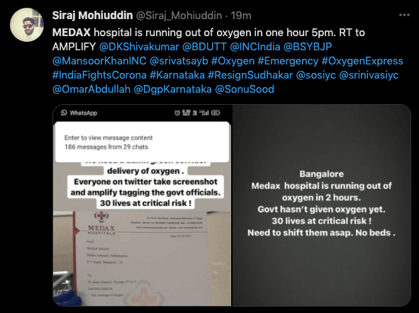 B'luru hospital faces oxygen shortage shortly; netizens raise SOS as 30 lives at risk