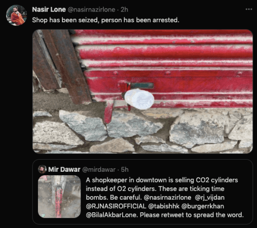 CO2 cylinders sold as oxygen in Srinagar; shop seized, seller held [details]