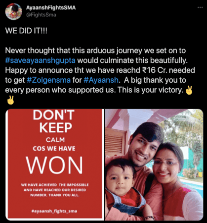 Ayaansh fights SMA: ₹16cr raised for treatment, 65,000 people helped [details]