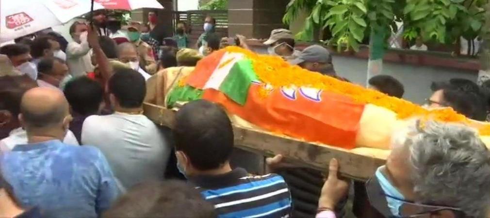 Body of Municipal Councillor of Tral, Pulwama, Rakesh Pandita being taken for last rites in Jammu Body of Municipal Councillor of Tral, Pulwama, Rakesh Pandita being taken for last rites in Jammu
