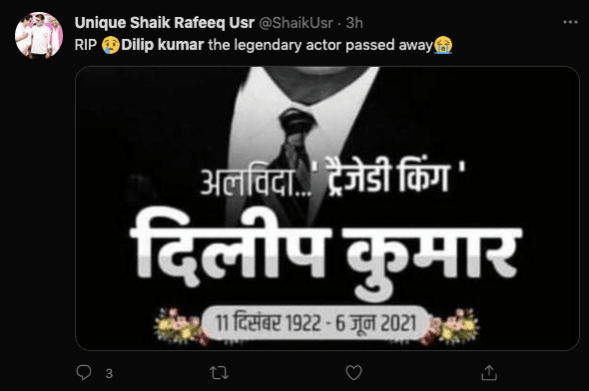 Fact check: Dilip Kumar is alive, condition stable; reports of actor's death false