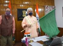 Lieutenant Governor, Manoj Sinha flagging off first consignment of liquor nano urea