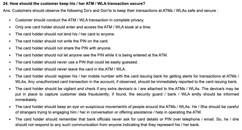 RBI guidelines on ATM use