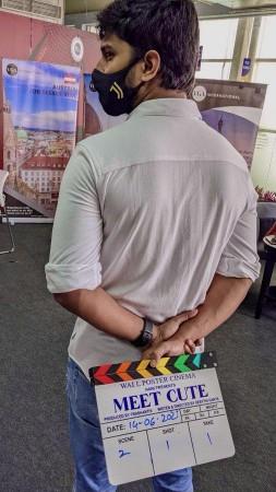 Nani holds the clapboard for his sister's directorial Meet Cute