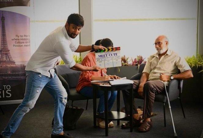 Actor Nani claps for Satyaraj on the sets of Deepthi Ganta's directorial Meet Cute Meet Cute: Actor Nani claps for Satyaraj