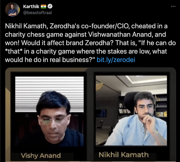 Zerodha co-founder is back on chess.com