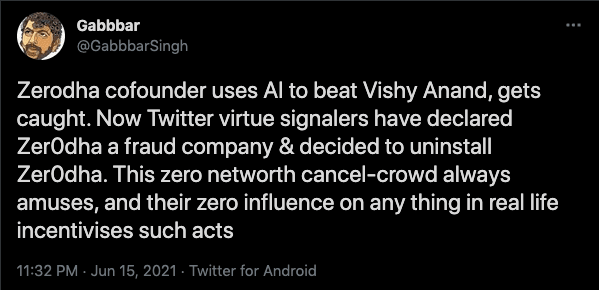 Zerodha co-founder is back on chess.com