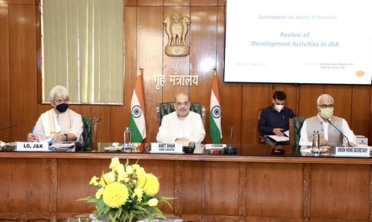 Amit Shah, Union Home Minister; J&K LG Manoj Sinha during review meeting