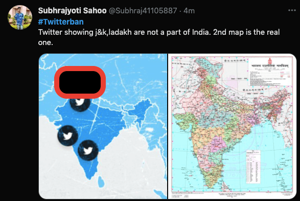 Twitter shows wrong India map