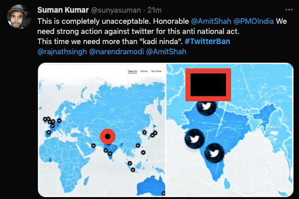 Twitter shows wrong India map