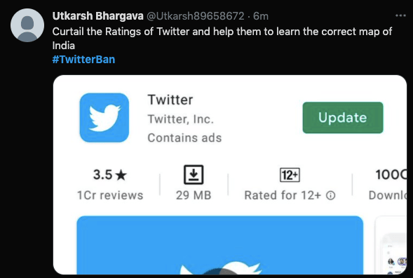 Twitter shows wrong India map