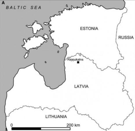 Map with the site Riņņukalns from where the individuals presented in this study were recovered Yersinia pestis