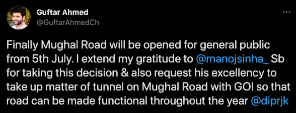 j&K LG reopens mughal road
