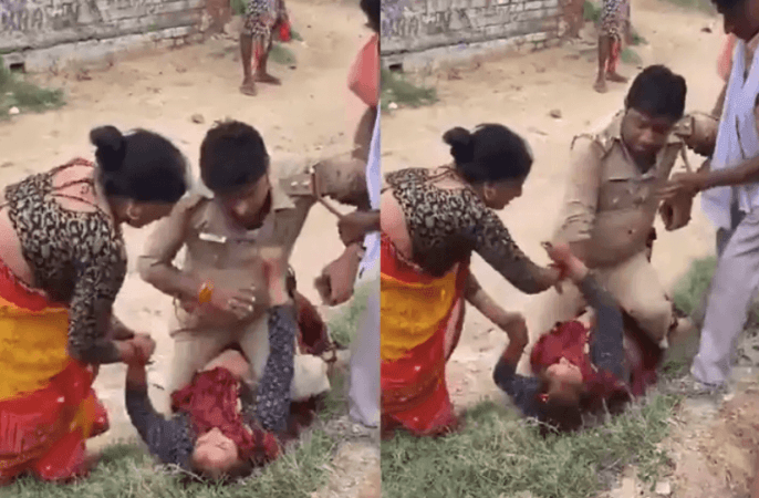 Fact check: UP cop dragged down by woman holding his collar; misleading claim in circulation