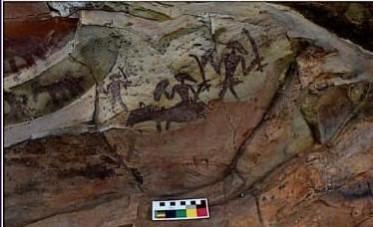 One of the stone age rock paintings found near Buxwaha One of the stone age rock paintings found near Buxwaha