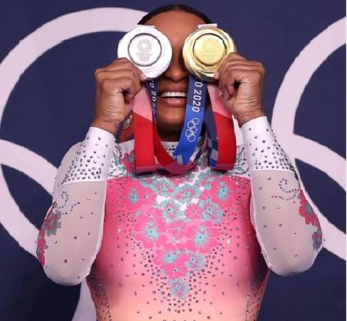 Artistic gymnast Rebecca Andrade with her two medals at Tokyo2020 Artistic gymnast Rebecca Andrade with her two medals at Tokyo2020