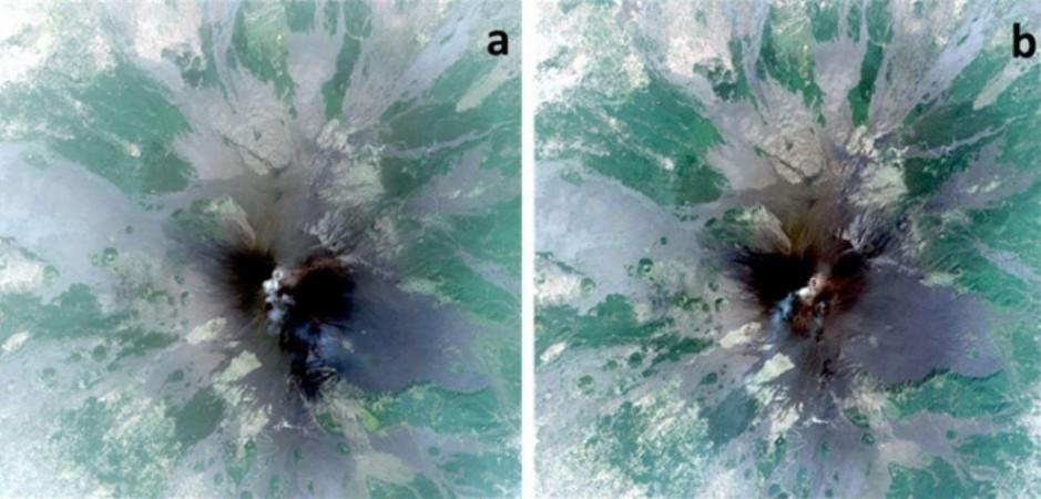 (a) Pléiades images (spatial resolution 50 cm) acquired on 13 July 2021 and (b) 25 July 2021 Mount Etna