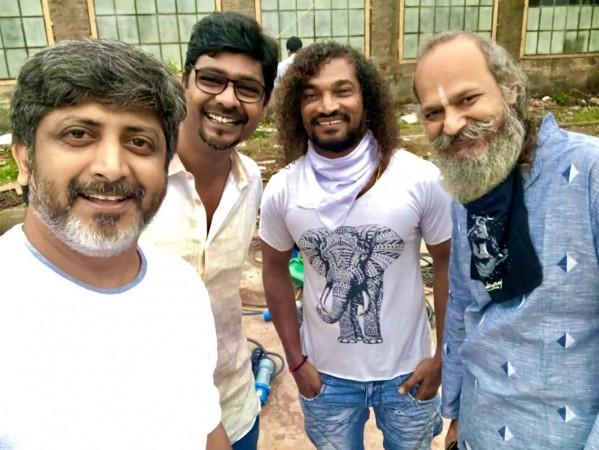 Mohan Raja, art director Suresh Rajan, Stunt SIlva and Nirav Shah. Mohan Raja with Chiru 153 Team