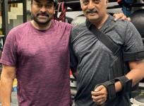 Prakash Raj poses with Chiranjeevi
