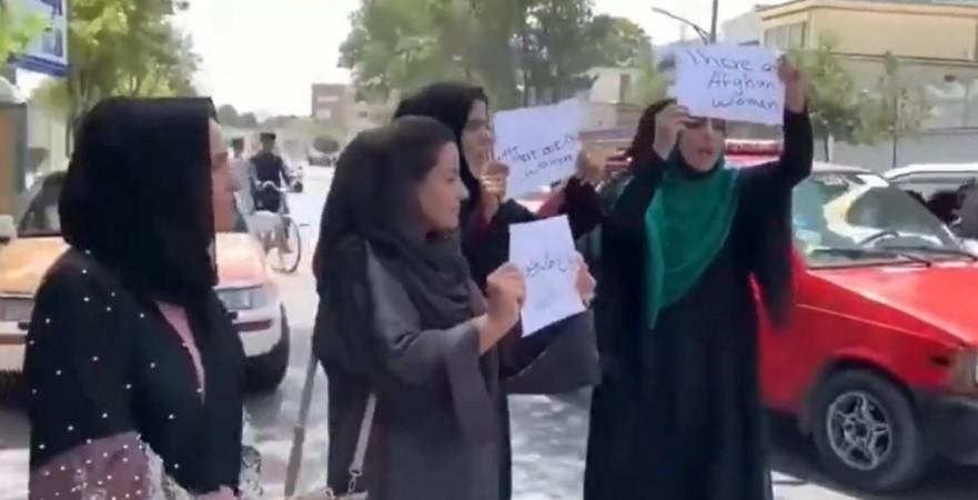 Women in Kabul staging a public demonstration voicing their concerns Women in Kabul staging a public demonstration voicing their concerns