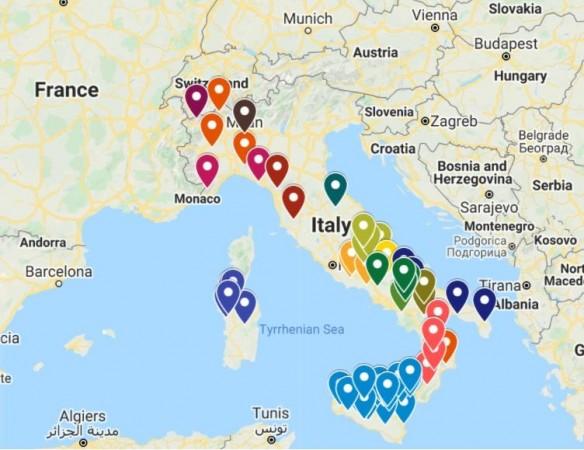 A map that shows all Italian towns selling homes under the one euro house scheme A map that shows all Italian towns selling homes under the one euro house scheme