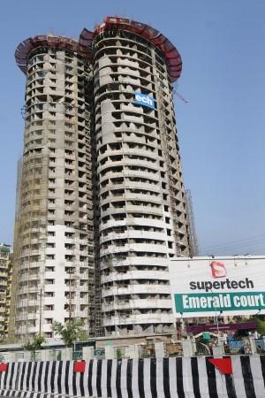 The two 40-storeyed residential towers of Supertech`s Emerald Court in Noida. The Allahabad High Court on Friday ordered the demolition of two 40-storeyed residential towers of Supertech's Emerald Court in Noida's upscale Sector 93A for flouting building norms. (Photo: IANS) Supertech`s Emerald Court in Noida
