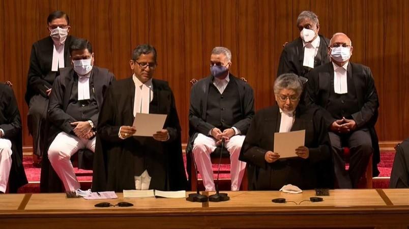 Justice B V Nagarathna (right) at the oath ceremony along with CJI NV Ramana Justice B V Nagarathna (right) at the oath ceremony along with CJI