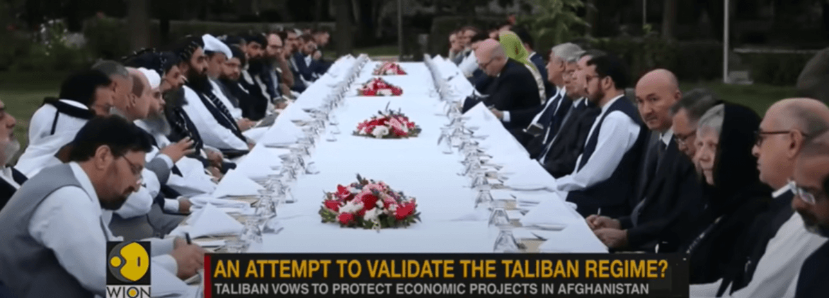 A screenshot of the footage of reception and dinner held by Afghan ministry for foreign envoys
