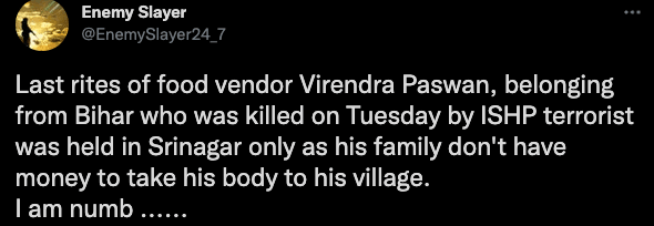 Fact check: Lack of money wasn't reason for Bihar vendor's cremation in Srinagar [truth here]