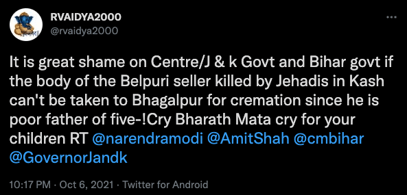 Fact check: Lack of money wasn't reason for Bihar vendor's cremation in Srinagar [truth here]