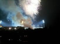 Crackers burst at a cricket stadium during IPL season