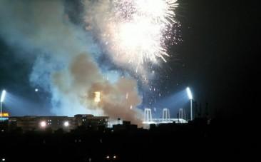 Crackers burst at a cricket stadium during IPL season