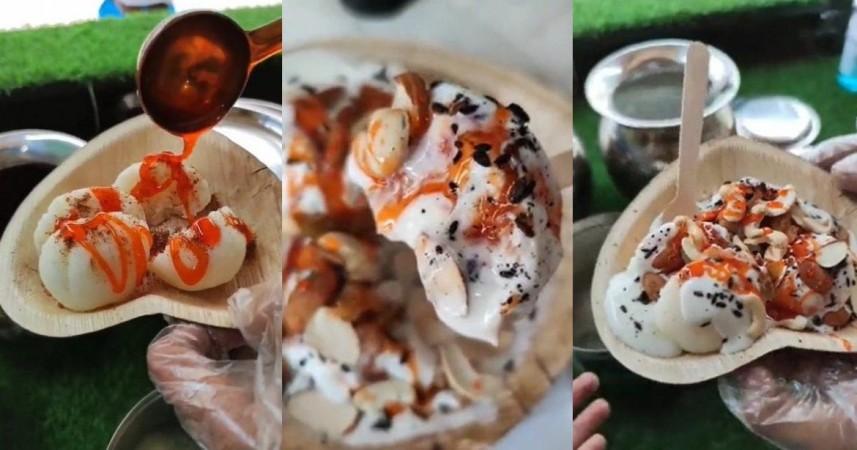 Rasgulla chaat in the making from the viral video on Twitter Rasgulla chaat in the making from the viral video on Twitter